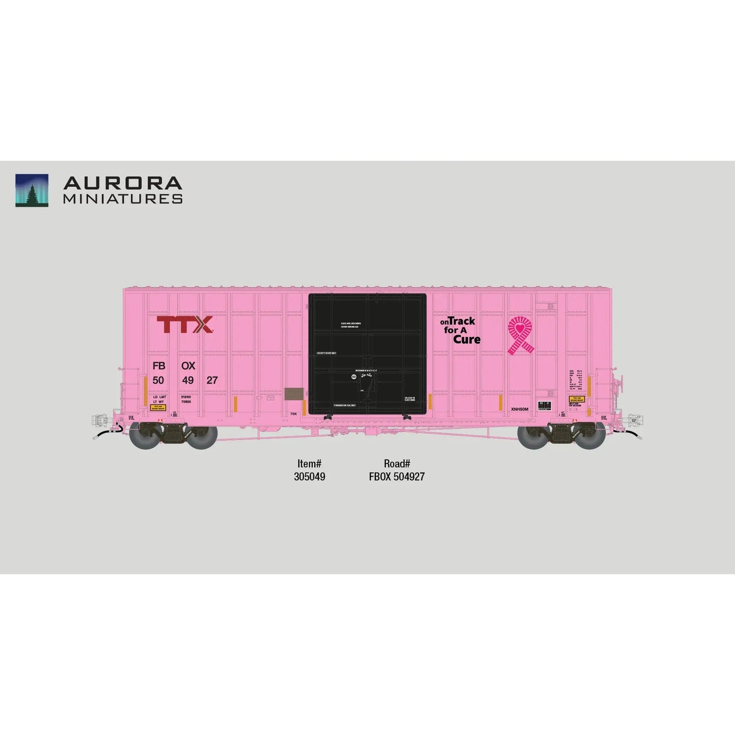Aurora Miniatures HO Scale TTX On Track For a Cure Greenbrier 6276 CF 50' Plate F Boxcar - FBOX 504927