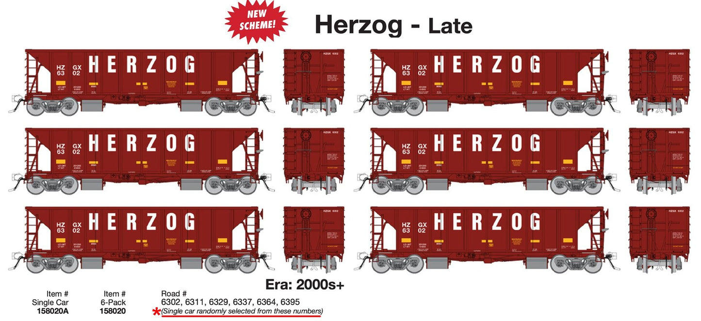 Rapido HO Scale NSC Ballast Car, Herzog - Late HZGX, 6-Pack